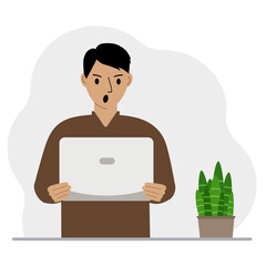 A man is holding or using a laptop computer PC. Laptop computer technology concept.