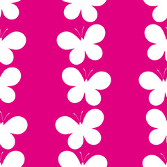 Vector seamless pattern with butterflies silhouettes in pink background 