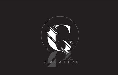White G Letter Logo with Vintage Grundge Drawing Design. Destroyed Cutted Letter Icon Vector.