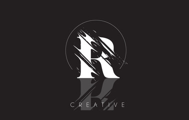 White R Letter Logo with Vintage Grundge Drawing Design. Destroyed Cutted Letter Icon Vector.