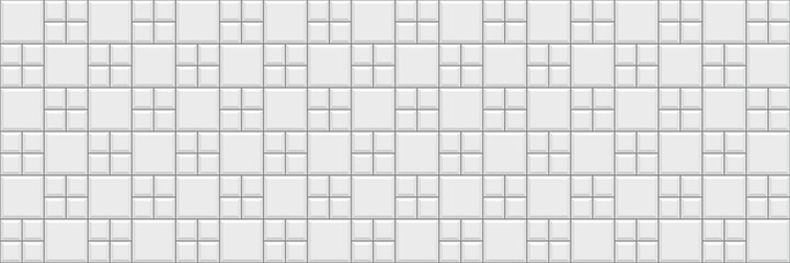 Paving slabs seamless pattern. Tile subway. Seamless metro background. White ceramic pattern. Kitchen backsplash. Cement texture. Apron faience print. Vintage stone surface. Vector illustration