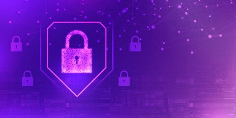 2d illustration Safety concept: Closed Padlock on digital background
