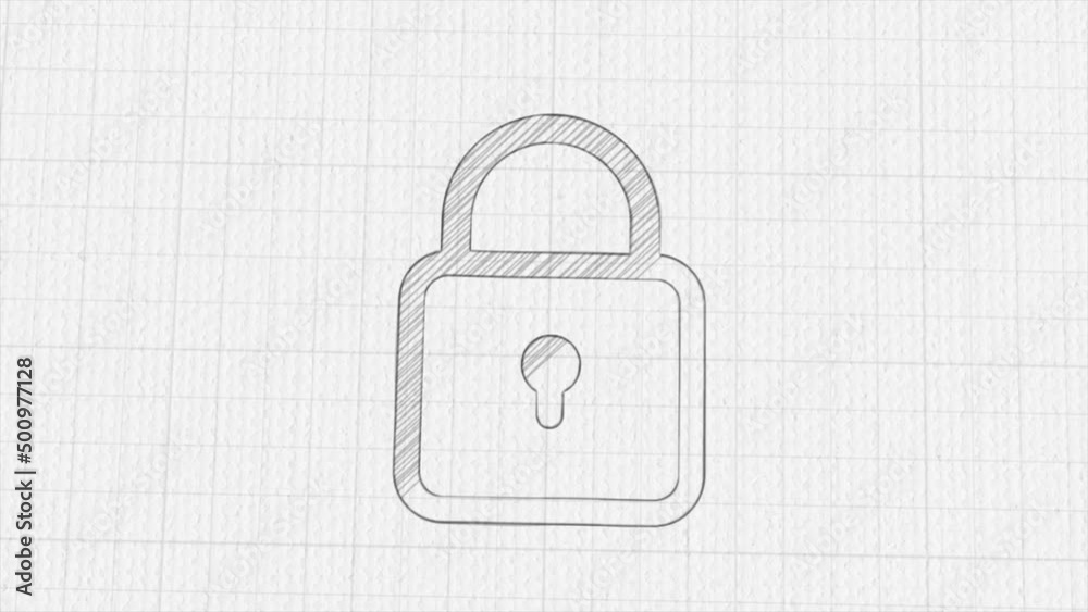 Poster Padlock icon with color drawing effect. Doodle animation. 4K