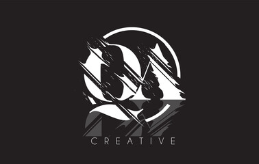 White QA Letter Logo with Vintage Grundge Drawing Design. Destroyed Cutted Letter Icon Vector.