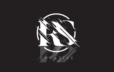 White RS Letter Logo with Vintage Grundge Drawing Design. Destroyed Cutted Letter Icon Vector.