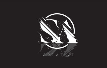 White SA Letter Logo with Vintage Grundge Drawing Design. Destroyed Cutted Letter Icon Vector.