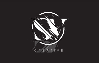 White SV Letter Logo with Vintage Grundge Drawing Design. Destroyed Cutted Letter Icon Vector.