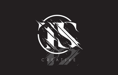White TS Letter Logo with Vintage Grundge Drawing Design. Destroyed Cutted Letter Icon Vector.