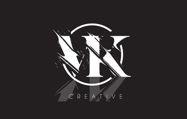Fototapeta premium White VK Letter Logo with Vintage Grundge Drawing Design. Destroyed Cutted Letter Icon Vector.