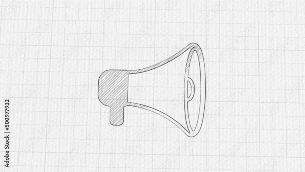 Aufkleber megaphone icon with color drawing effect. doodle animation. 4k