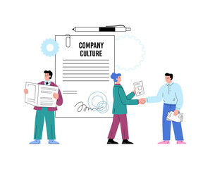 Employees acquainted with rules of company culture, flat vector isolated.