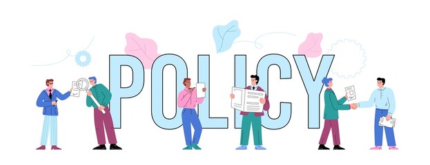 Company policy header for business rules regulation concept, flat vector isolated.