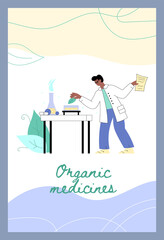 Organic medicines and homeopathy treatment banner flat vector illustration.