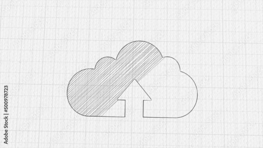 Aufkleber cloud upload icon with color drawing effect. doodle animation. 4k
