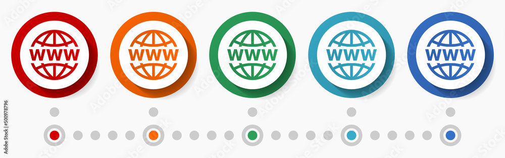 Leinwandbilder Www, web concept vector icon set, infographic template, flat design colorful web buttons in 5 color options
