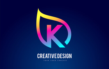 Colorful K Leaf Logo Letter Design with Vibrant Leaf Outline