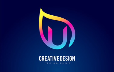 Colorful U Leaf Logo Letter Design with Vibrant Leaf Outline