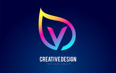 Colorful V Leaf Logo Letter Design with Vibrant Leaf Outline