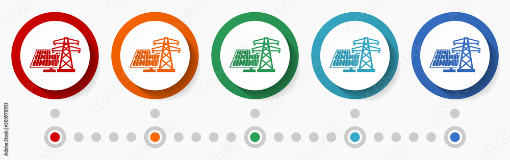Poster solar energy concept vector icon set, infographic template, flat design circle colorful web buttons 