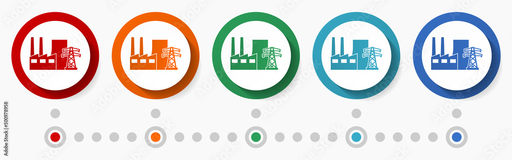 Leinwandbilder coal power station concept vector icon set, infographic template, flat design circle colorful web bu