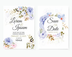 Elegant Wedding Invitation Card Template Set Floral Colorful Flower Design Decoration With Text