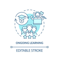 Ongoing learning turquoise concept icon. Innovative culture abstract idea thin line illustration. Professional development. Isolated outline drawing. Editable stroke. Arial, Myriad Pro-Bold fonts used