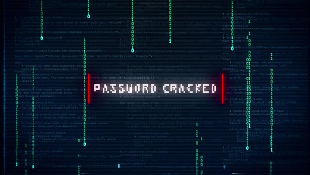 password cracked warning message with glitch background and noise effects
