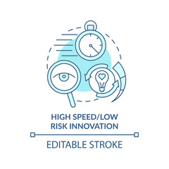 High speed and low risk innovation turquoise concept icon. Future innovation concept abstract idea thin line illustration. Isolated outline drawing. Editable stroke. Arial, Myriad Pro-Bold fonts used