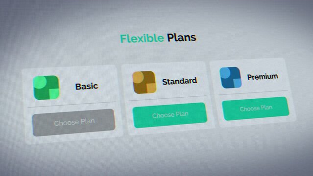 Choosing the basic plan in the user interface subscription table. List of 3 options, infographic design plans for presentation or online websites or services