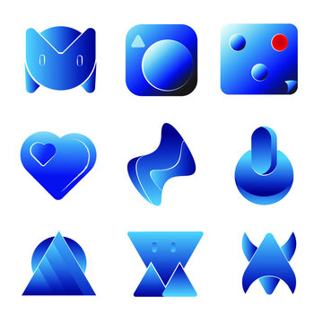 9 logos,a set of logos in defferent ideas,dark blue and light blue gradient colour mix logo arts.