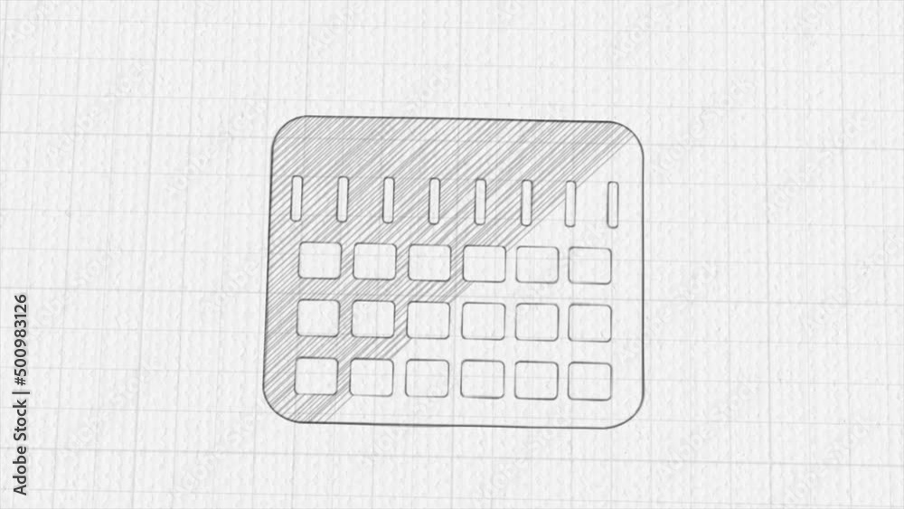 Poster calendar icon with color drawing effect. doodle animation. 4k