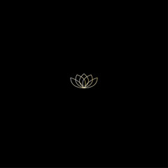 Lotus flower golden outline logo, isolated on black background. Floral illustration, water lily gold gradient logotype.