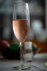 Easter dinner is served with boiled eggs, glass of rose wine, water and coffee