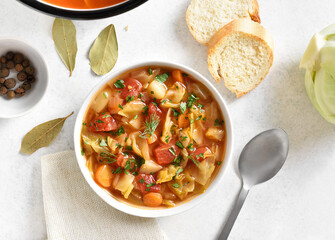 Cabbage soup in bowl