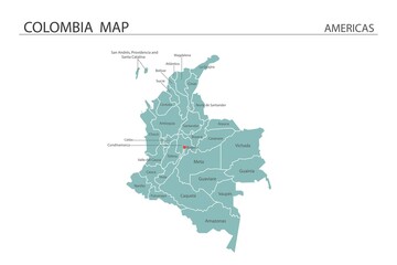 Colombia map vector illustration on white background. Map have all province and mark the capital city of Colombia.