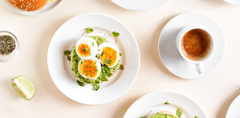 Avocado egg sandwiches and coffee