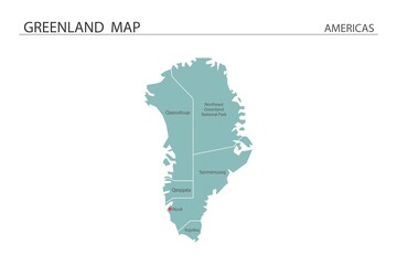 Greenland map vector illustration on white background. Map have all province and mark the capital city of Greenland. - obrazy, fototapety, plakaty