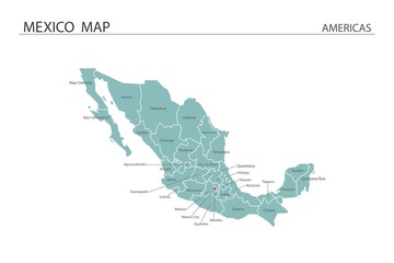 Mexico map vector illustration on white background. Map have all province and mark the capital city of Mexico.