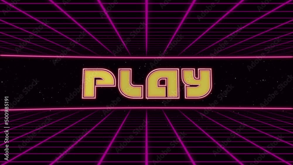 Aufkleber play title animated retro futuristic 80s 90s style. animation squares and retro background