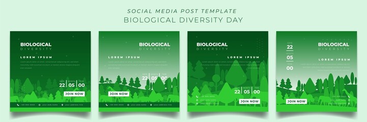 Set of social media post template for world biological diversity day in green background