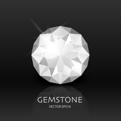 Vector Banner with 3d Realistic White Transparent Gemstone, Diamond, Crystal, Rhinestones Closeup on Black. Jewerly Concept. Design Template, Clipart