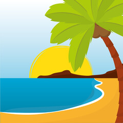 Fototapeta na wymiar Poster palm beach landscape vector illustration
