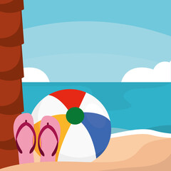 Poster ball beach landscape vector illustration