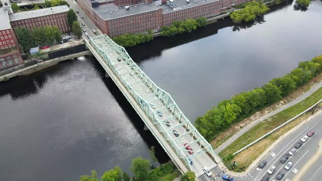 Lowell, Massachusetts, John E. Cox Memorial Bridge, Merrimack River, Aerial View