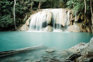 Fototapeta na wymiar Waterfall in Erawan National Park, Thailand