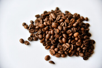 Coffee beans on a white background close-up