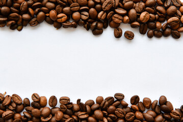 Coffee beans on a white background close-up