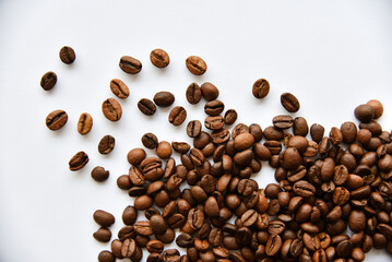 Coffee beans on a white background close-up