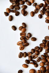 Coffee beans on a white background close-up