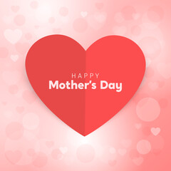 Vector 3d Realistic Mother s Day Paper Origami Greeting Card Heart Shaped, Simple Minimalistic Banner. Vector Poster on Pink, Red Background. Happy Mothers Day Concept, May 8